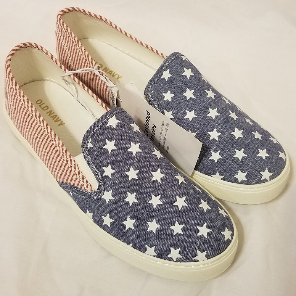 NWT Old Navy American Flag Slip-Ons (Size 7)